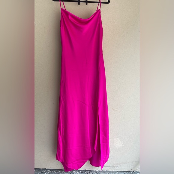 Satin Cowl Neck Asymmetrical Hem Maxi Slip Dress - Picture 2 of 5